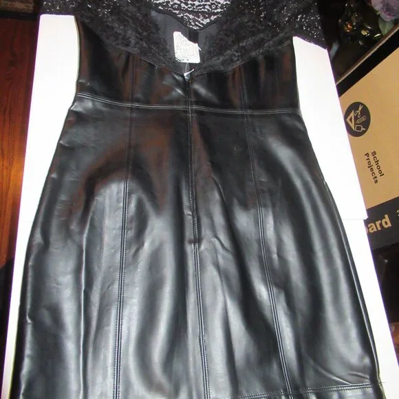 Free People Small NWT Colleen Faux Leather Lace Mini Dress Black Pleather Vegan - Picture 12 of 16
